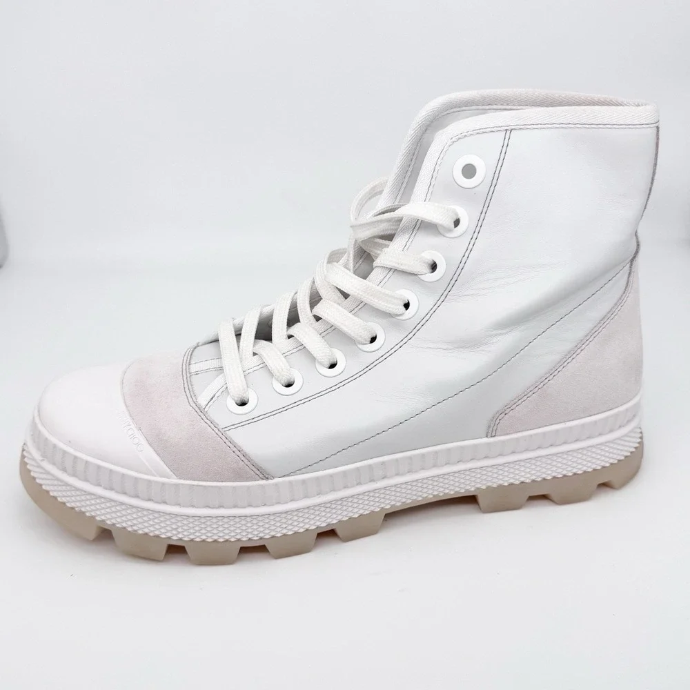 Jimmy Choo‎ Mens Nord Sneaker Boot US 10 EU 43 White Leather Suede Chunky 90s